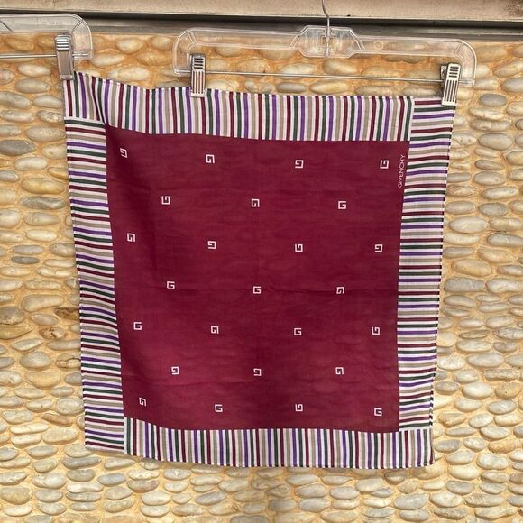 GIVENCHY Cranberry/Maroon Logo Scarf with Striped Border Edge. EUC! - Picture 6 of 6